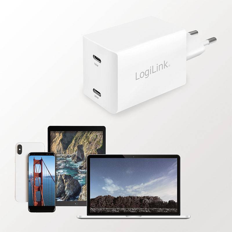 LogiLink PA0231 Chargeur USB blanc pour prise murale USB Power Delivery (USB-PD)-1