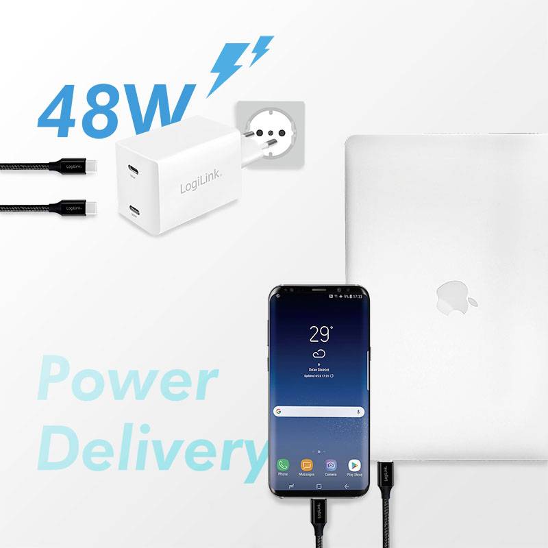 LogiLink PA0231 Chargeur USB blanc pour prise murale USB Power Delivery (USB-PD)-2