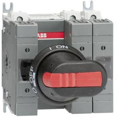 Commutateur rotatif en position 'ON', gris avec poignée rouge, monté. Adapté pour les dispositifs électriques de commutation.