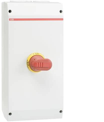 Un boîtier blanc avec un bouton d'arrêt d'urgence rouge au centre, permettant de couper rapidement l'alimentation électrique des appareils en cas d'urgence.