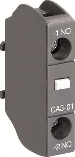 Élément de commutation électrique avec les étiquettes '-1 NC', 'CA3-01' et '-2 NC', adapté aux circuits de commande et de commutation.