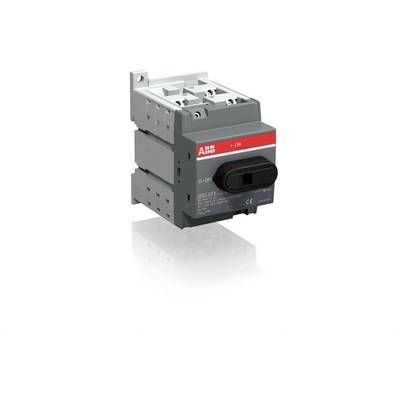 Un sectionneur de charge ABB gris avec une bande rouge et un levier de commutation noir en position 'I ON'.