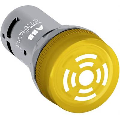 Voyant de signalisation jaune avec boîtier de protection et symboles blancs pour avertissements ou alarmes, adapté aux applications industrielles.