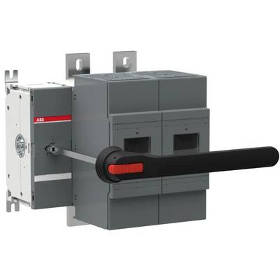 Un interrupteur électrique gris avec un long levier noir ; monté sur un mur métallique, marqué 'ABB'.