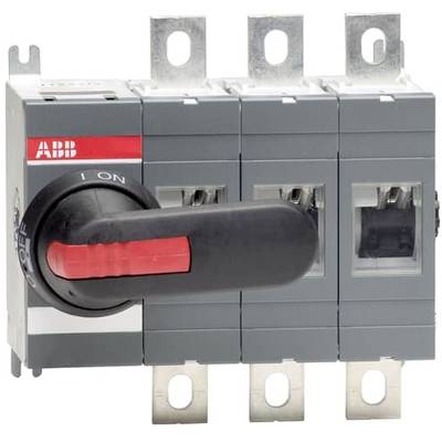Interrupteur-sectionneur ABB avec poignée de commande noir et rouge, indiquant les positions 'Marche' et 'Arrêt', utilisé dans les armoires électriques de distribution.