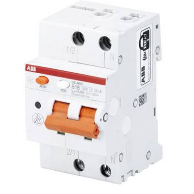 Disjoncteur de protection avec bouton orange et plusieurs connexions. Marqué 'B16' et avec symbole RFID. Adapté pour la sécurité électrique.