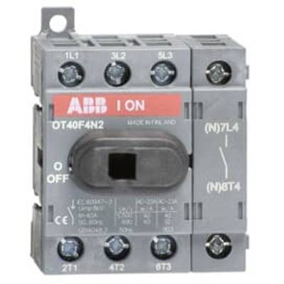 Un interrupteur électrique de la marque ABB, modèle OT40F4N2, affiche les positions 'ON' et 'OFF'.