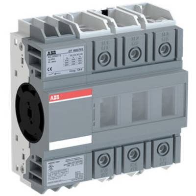 Un sectionneur de charge tripolaire de la marque ABB. Le commutateur est gris avec marquage et fabriqué en plastique robuste pour des applications industrielles.