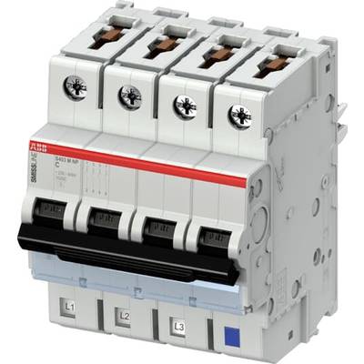 Un disjoncteur quadripolaire avec des repères pour les circuits L1, L2, L3. Les interrupteurs sont en position "OFF".
