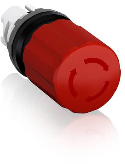 Bouton d'arrêt d'urgence rouge avec bordure noire, utilisé pour arrêter immédiatement des machines ou des installations en cas de situation critique.
