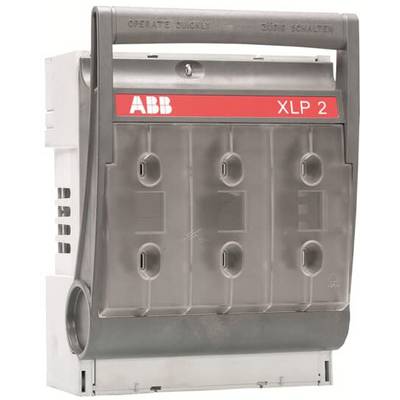 Module de sécurité ABB XLP 2 dans un boîtier gris, pour circuit électrique. En haut est inscrit 'OPERATE SLOWLY' et 'ZÜGIG SCHALTEN'.