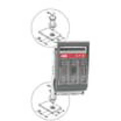 Un composant électrique avec deux symboles de montage. L'élément principal est un dispositif gris portant une étiquette rouge. Les symboles illustrent les étapes de fixation.
