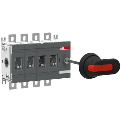 Un sectionneur de charge gris multipolaire avec un levier noir et rouge. Nom du fabricant sur le dessus.