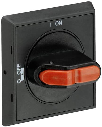 Un interrupteur à bascule noir avec une poignée rouge, positionné sur 'ON' (en haut) et 'OFF' (en bas), indique un contrôle marche/arrêt.