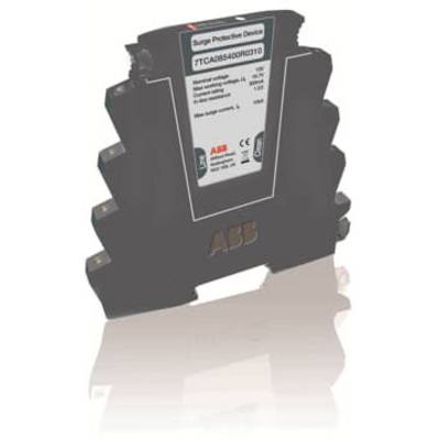 Dispositif de protection contre les surtensions de la marque ABB. Design noir compact avec étiquetage et spécifications techniques sur la face avant.