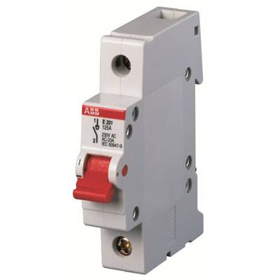 Un disjoncteur unipolaire ABB, modèle E 201, conçu pour 230V AC et 125A. Il est équipé d'un levier rouge.
