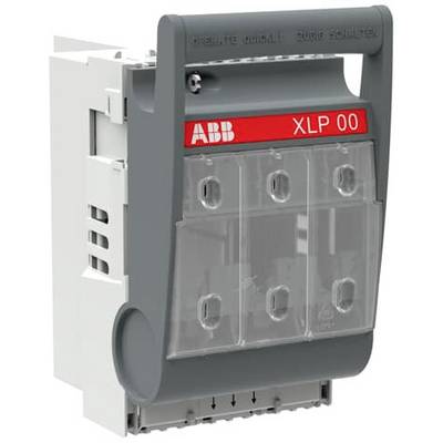 Disjoncteur électrique avec un couvercle gris et une étiquette rouge 'ABB XLP 00'. Adapté pour protéger les circuits électriques.