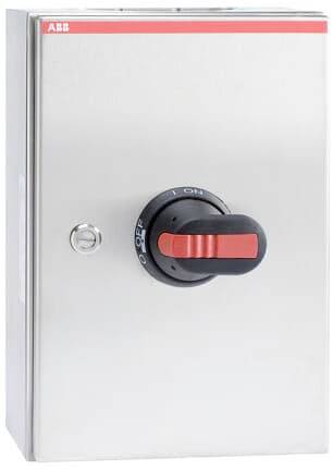 Boîte de commutation métallique avec grand bouton rotatif positionné sur '0'. Convient aux applications industrielles.