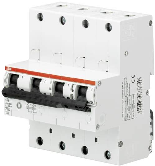 Disjoncteur en plastique blanc avec des détails rouges et noirs, utilisé pour la sécurité électrique dans les installations électriques.