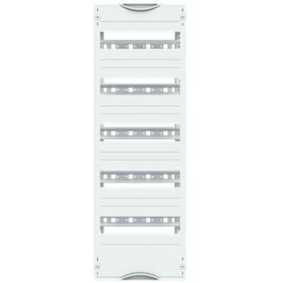 Un coffret électrique vide avec plusieurs rails horizontaux pour l'installation de composants électriques.