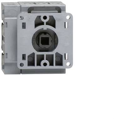 Un composant rectangulaire gris en plastique avec un trou central et un trou latéral, probablement un élément électrique.
