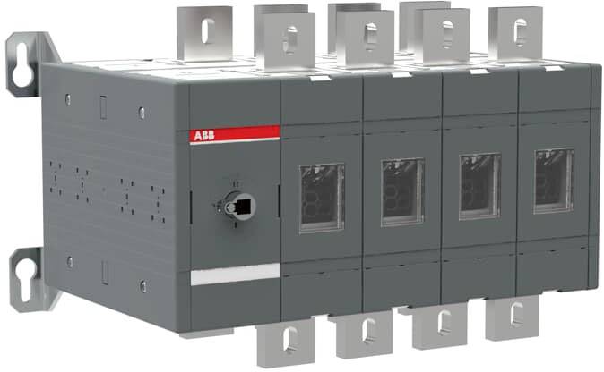 Disjoncteur ABB multibornes, dans un boîtier gris et noir, destiné au contrôle et à la protection des systèmes électriques.