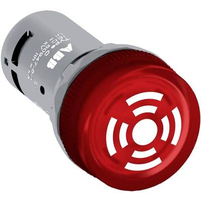 Voyant LED rouge avec buzzer intégré, de forme cylindrique, boîtier gris, utilisé comme signal d'avertissement dans des applications industrielles.