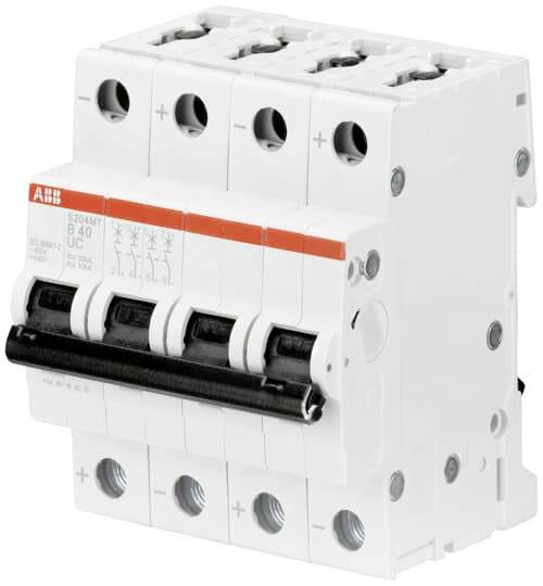 Un disjoncteur tripolaire avec des composants blancs et noirs, adapté aux installations électriques.