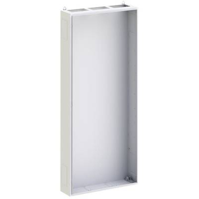 Boîtier d'armoire métallique, rectangulaire, gris, sans porte ; adapté aux installations électriques ou à la gestion des câbles dans les bâtiments.