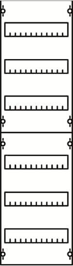 Motif noir et blanc avec des cadres rectangulaires verticaux contenant des rangées de lignes horizontales avec de courts traits verticaux.