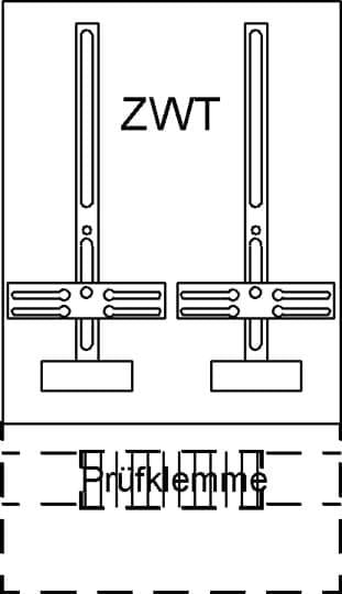 Le diagramme 'ZWT' montre la disposition des bornes de test avec une borne de pontage située en bas de la plage.
