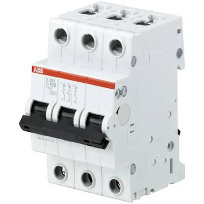 Un interrupteur tripolaire de protection avec une bande rouge en haut. Il dispose d'un commutateur à bascule et est utilisé dans les installations électriques de distribution.