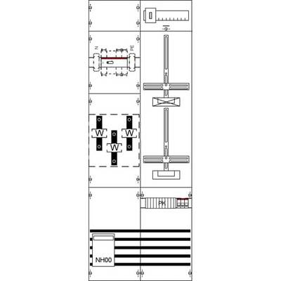 Dessin technique avec des symboles électriques : Fusibles, résistances et interrupteurs en disposition verticale ; étiquettes WP.