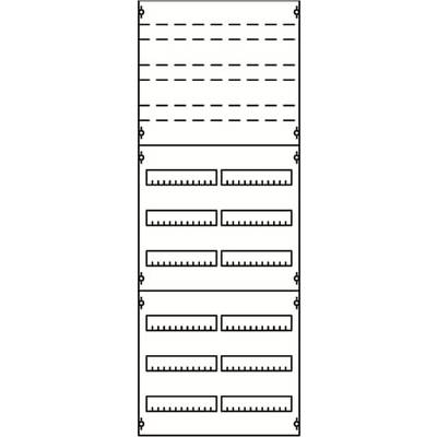 Un diagramme composé de deux sections. La section supérieure présente des lignes pointillées, la section inférieure contient huit champs rectangulaires avec de courtes lignes transversales.