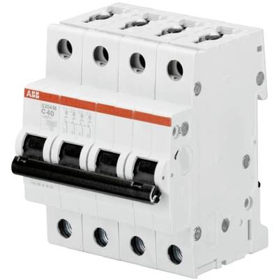 Un disjoncteur tétrapolaire avec interrupteur à bascule, identifié 'C 40'. Fabriqué par ABB, adapté pour les circuits de protection électrique.