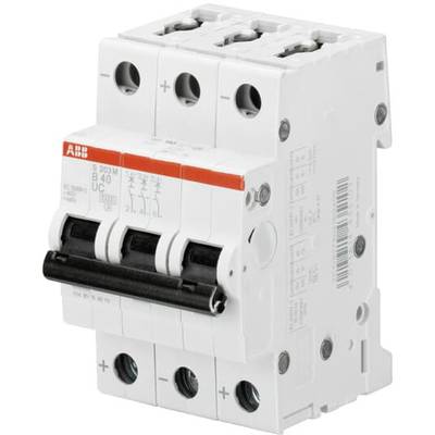 Un disjoncteur tripolaire (automatique) avec des marquages rouges et noirs, destiné à la protection des circuits électriques.