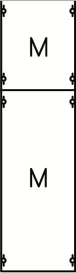 Diagramme avec deux rectangles superposés, chacun portant un 'M' en son centre.