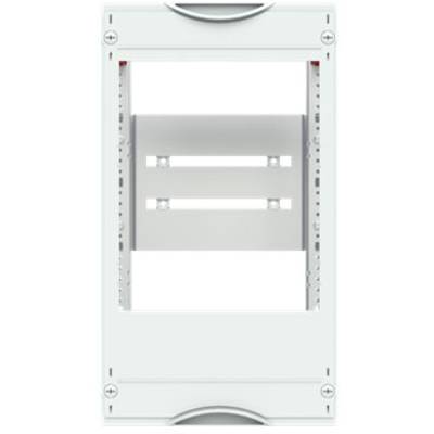 Un cadre métallique rectangulaire vide, pourvu de trous de vis et d'découpes pour le montage de composants électriques.