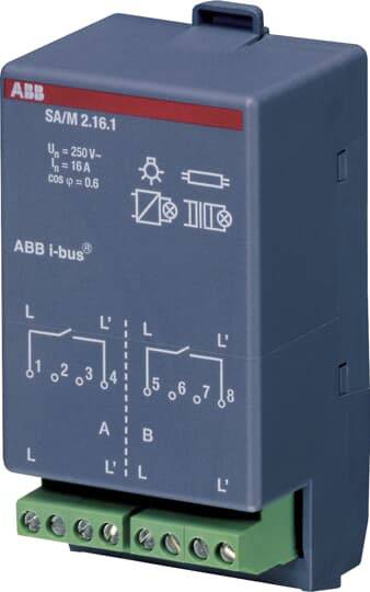 Module de commande de courant ABB, avec connexions et symboles techniques sur la face avant, dimensions d'environ 200 x 100 mm.