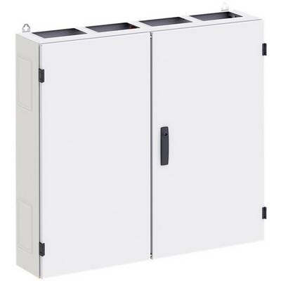 Un armoire métallique blanche à deux portes avec une poignée noire, adaptée pour le rangement d'appareils électriques ou d'outils.