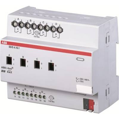Un appareil électronique gris servant au contrôle et à la connexion dans les systèmes électriques, doté de diverses connexions et d'une bande rouge.