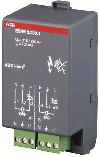 Appareil électrique d'ABB, identifie les propriétés électriques à l'aide de symboles et avertit des risques de choc électrique. Modèle : ES/M 2.230.1.