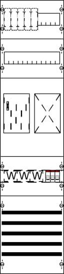 Une série de motifs abstraits en noir et blanc, comprenant des carrés, des lignes, des croix et des vagues, disposés verticalement.