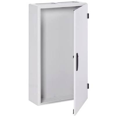 Un placard blanc rectangulaire avec une porte ouverte. Le placard présente un design épuré avec une poignée noire.