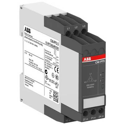 Relais de surveillance de séquence de phases ABB CM-PFS-S pour la surveillance de l'ordre des phases, tension de 200-500V, fréquence 50/60 Hz.