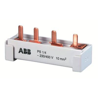 Un composant électrique ABB, modèle PS 1/4, avec des bornes en cuivre pour la distribution électrique, spécifié pour 230/400 V et 10 mm².