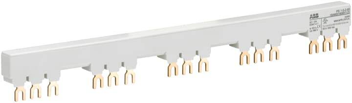 Rail de distribution métallique à sorties multiples, utilisé pour la distribution électrique dans les armoires électriques ; détails du produit visibles sur l'appareil.