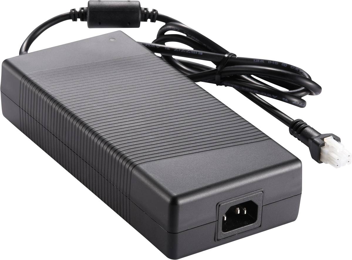 Adaptateur secteur noir avec câble et fiche, adapté à l'alimentation électrique des appareils électroniques.