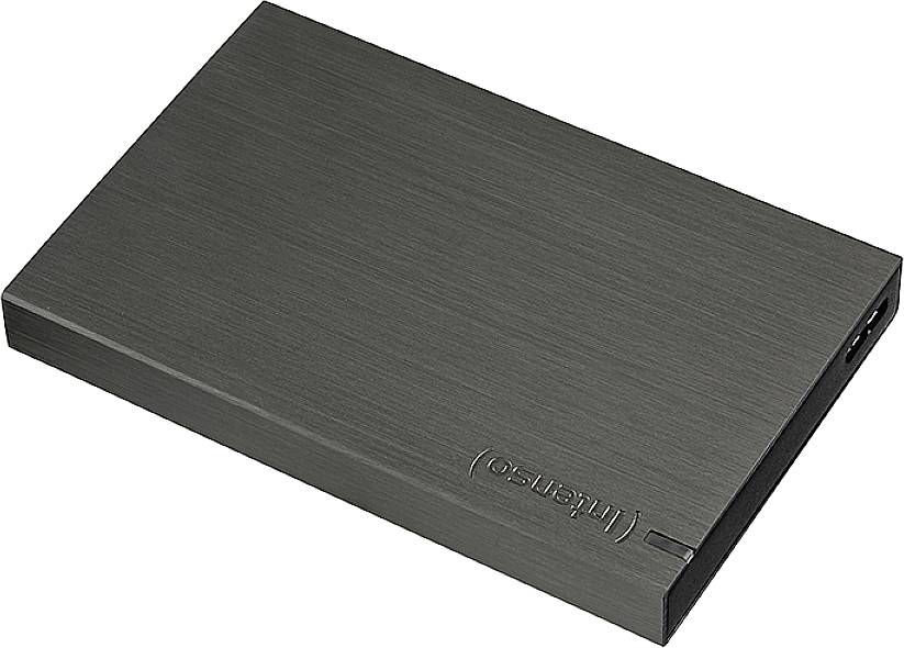 Disque dur externe noir au design rectangulaire et fin, adapté au stockage ou à la sauvegarde de données.