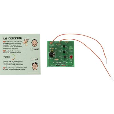 Schéma du 'Détecteur de Mensonges' : Représentation d'un appareil avec instructions d'utilisation. Montre le circuit électronique et les indications visuelles pour les utilisateurs.